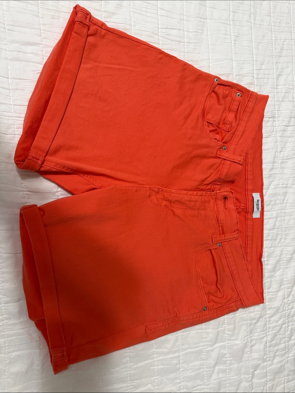 Kensie Vibrant Orange Roll-Cuff Jean Shorts